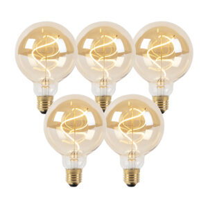 Sada 5 stmievateľných žiaroviek LED špirálového vlákna E27 G95 goldline