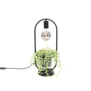 Moderná stolná lampa čierna so skleneným plochým okrúhlym - Roslini