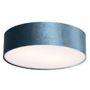 Plafondlamp blauw 40 cm met gouden binnenkant - Drum