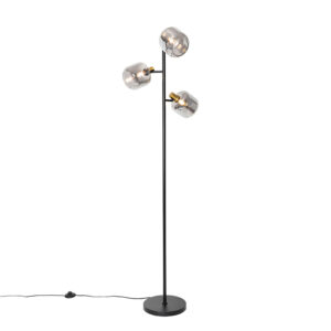 Vloerlamp zwart met goud met smoke glas 3-lichts - Zuzanna