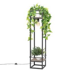 Industriële vloerlamp zwart met hout - Cage Rack