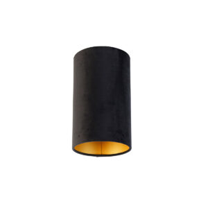 Velours lampenkap zwart met gouden binnenkant 15/15/25