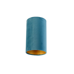Velours lampenkap blauw met gouden binnenkant 15/15/25
