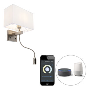 Smart Wandlamp staal met kap creme wit incl. Wifi P45 - Bergamo