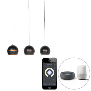 Smart hanglamp zwart met gouden binnenkant 3-lichts incl. Wifi ST64 - Buell