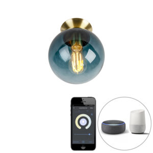 Smart plafondlamp messing met oceaanblauw glas incl. Wifi ST64 - Pallon