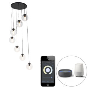 Smart hanglamp zwart 7-lichts incl. Wifi ST64 - Pallon