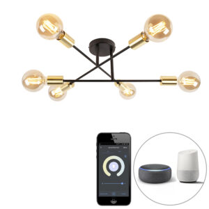 Smart plafondlamp zwart met goud 6-lichts incl. Wifi G95 - Sydney Bondi