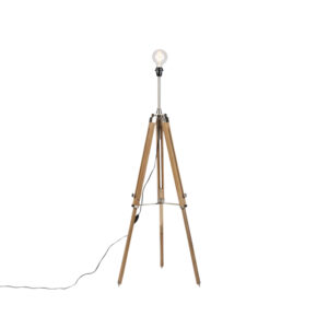 Vidiecka stojaca lampa statívové drevo s oceľou - Cortin