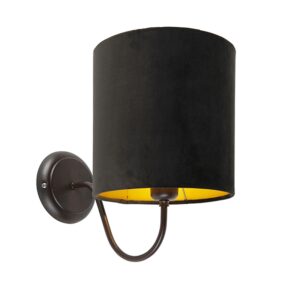 Klasická nástenná lampa hnedá s čiernym zamatovým odtieňom - matná