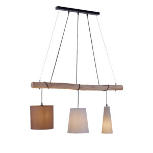 Vidiecka závesná lampa hnedá s drevom 3-svetlá - Vinnie