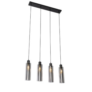 Moderne hanglamp zwart met smoke glas 4-lichts - Stavelot
