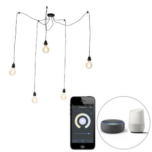 Smart hanglamp zwart 5-lichts incl. Wifi G95 - Cava