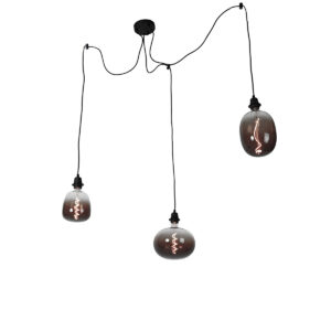 Hanglamp zwart 3-lichts incl. LED mix smoke dimbaar - Cava Luxe
