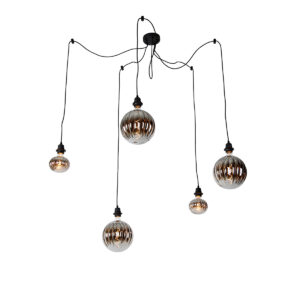 Hanglamp zwart 5-lichts incl. LED smoke dimbaar - Cava Luxe