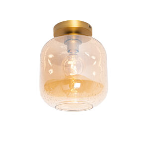 Design plafondlamp messing en amber glas - Zuzanna