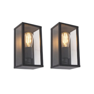 Set van 2 Industriële wandlampen zwart 26 cm IP44 - Charlois