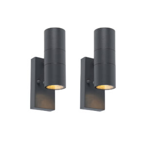 Set van 2 buitenwandlamp donkergrijs 2-lichts licht-donker sensor - Duo