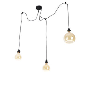 Hanglamp zwart 3-lichts incl. deco G125 en G150 G200 - Cava